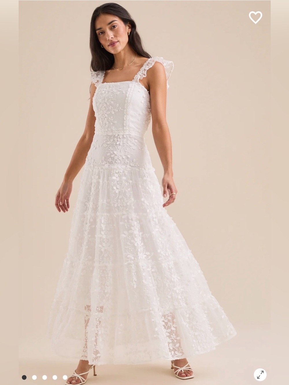 Altar'd State White Lace Maxi Dress with Ruffle Straps